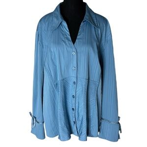 PENNINGTONS Blue Lace Up Back Button Down Blouse V Neck Ribbon Plus Size 24